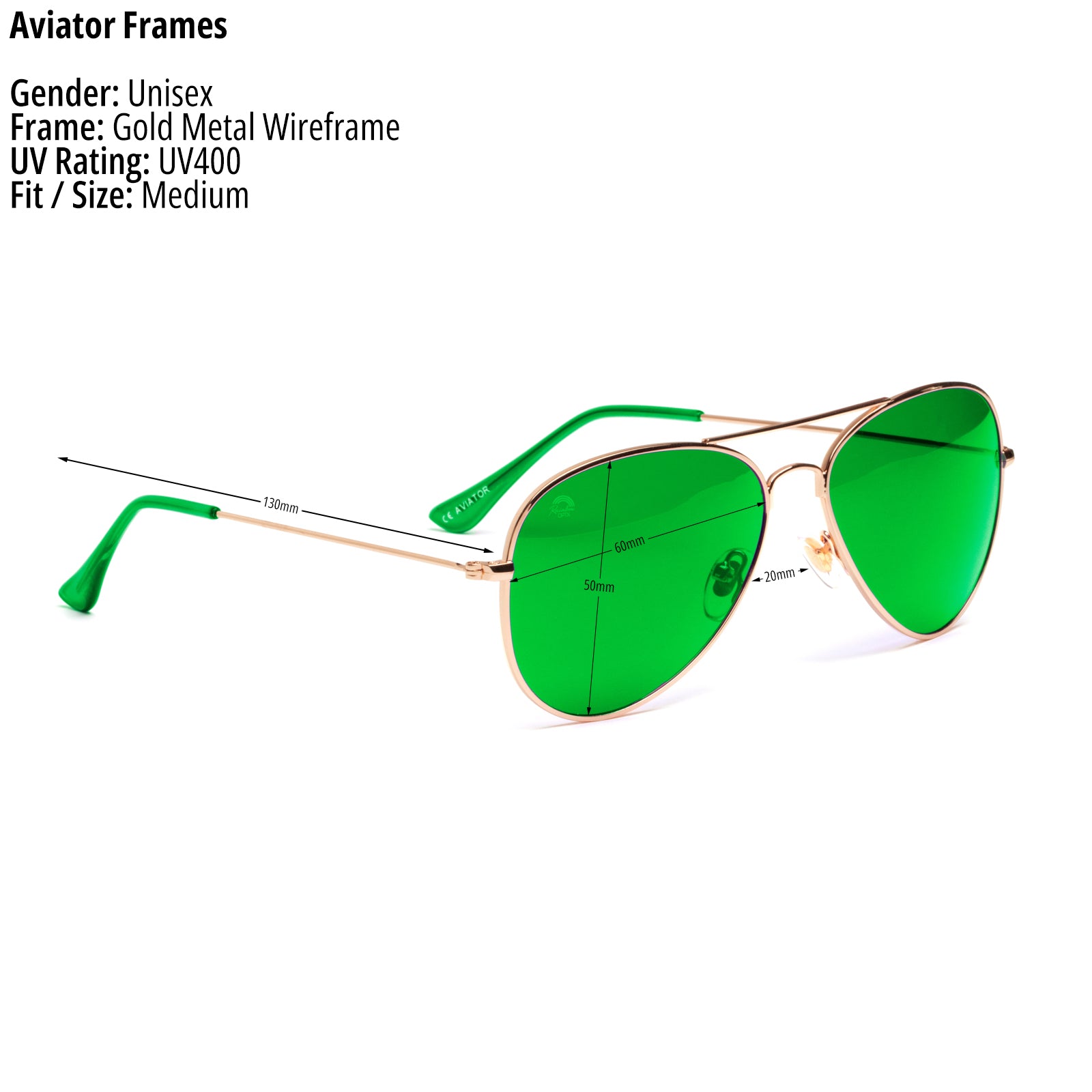 RainbowOPTX Green Sunglasses Gold Aviator Frames Men Women