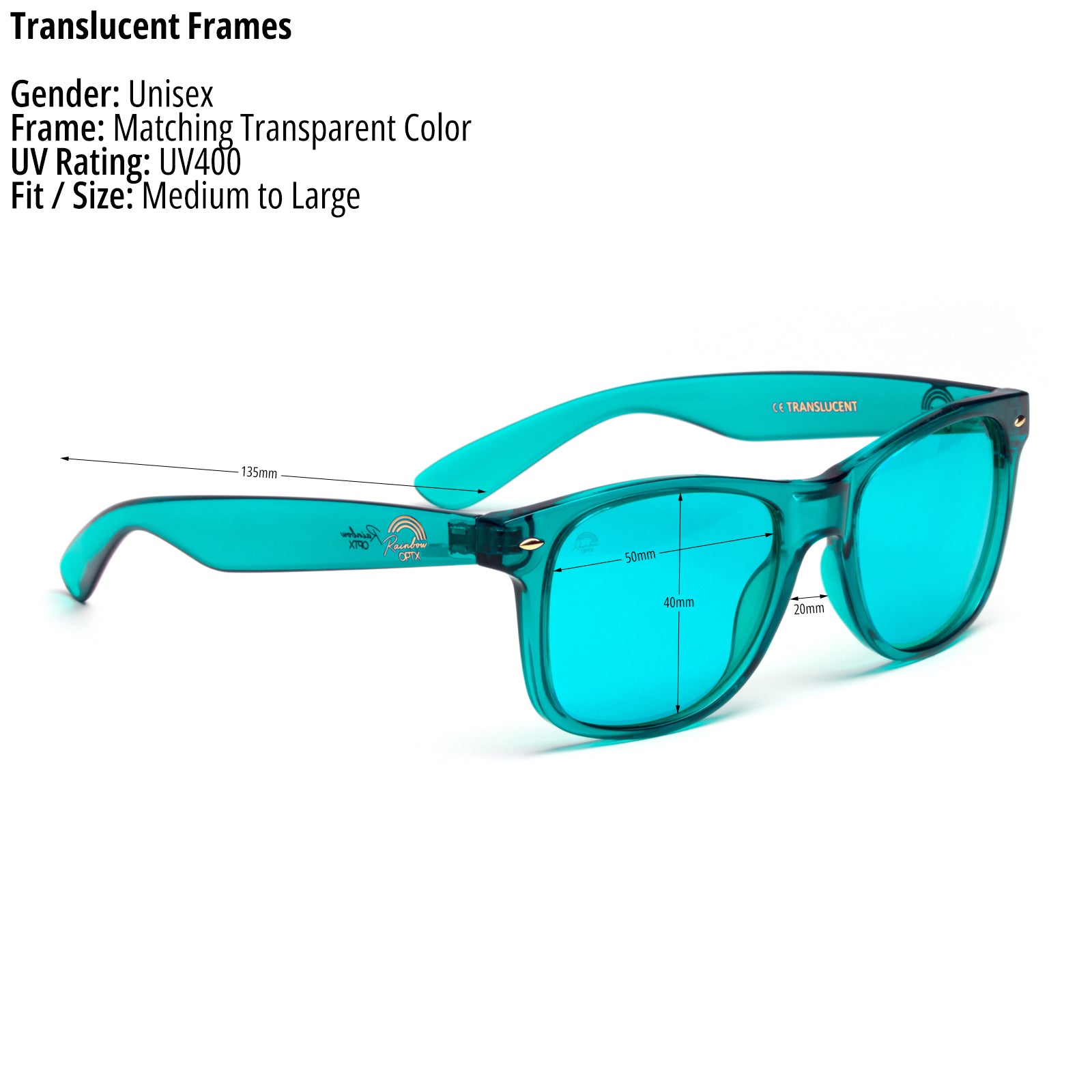 RainbowOPTX Aqua Blue Sunglasses Translucent Frames Men Women Rainbow OPTX