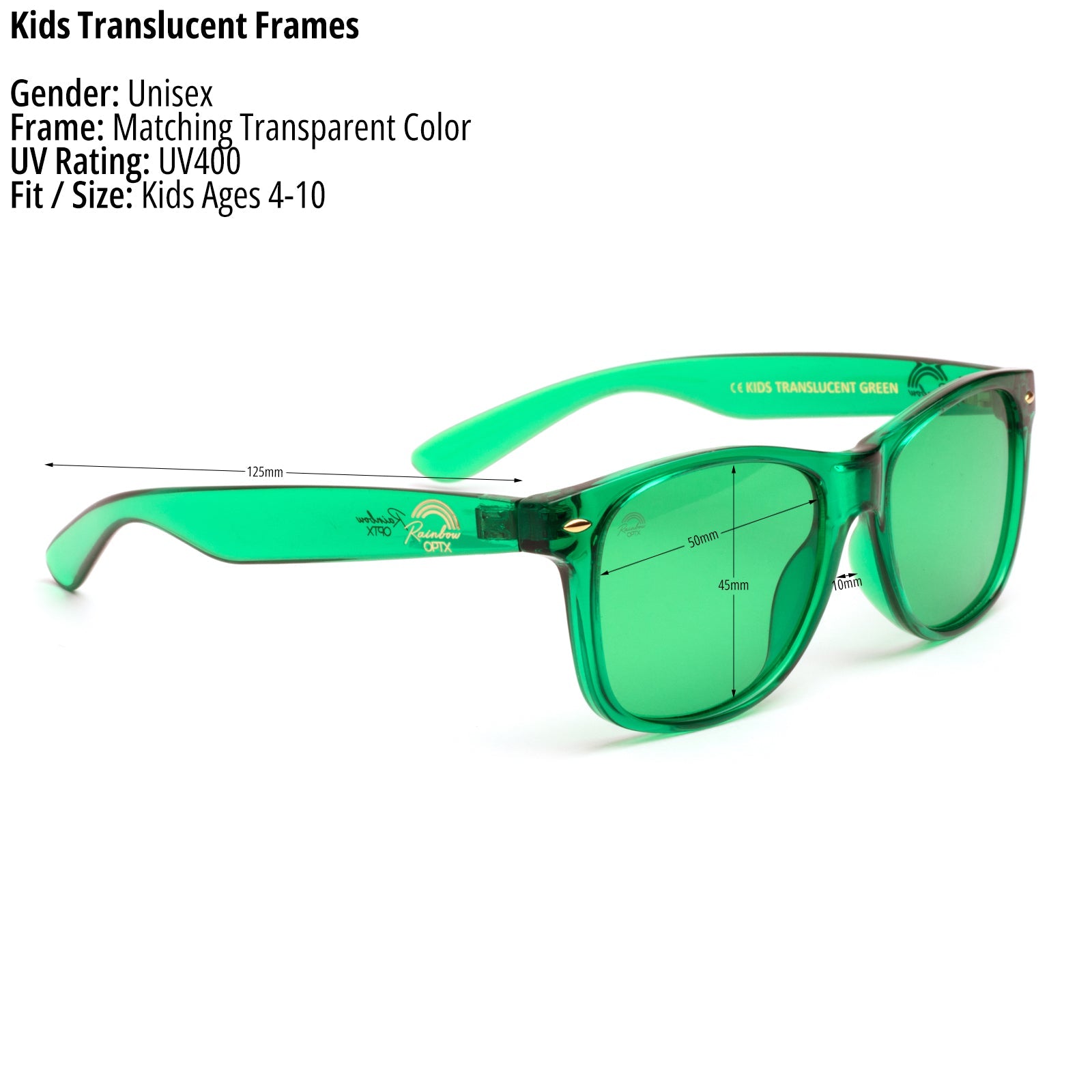 RainbowOPTX Green Sunglasses Kids Size Translucent Frames Rainbow OPTX