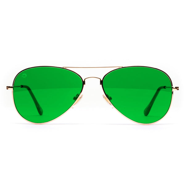 RainbowOPTX Green Sunglasses Gold Aviator Frames Men Women Rainbow OPTX