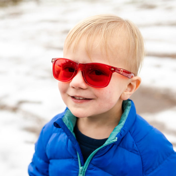 RainbowOPTX Red Sunglasses Kids Size Translucent Frames — Rainbow OPTX™